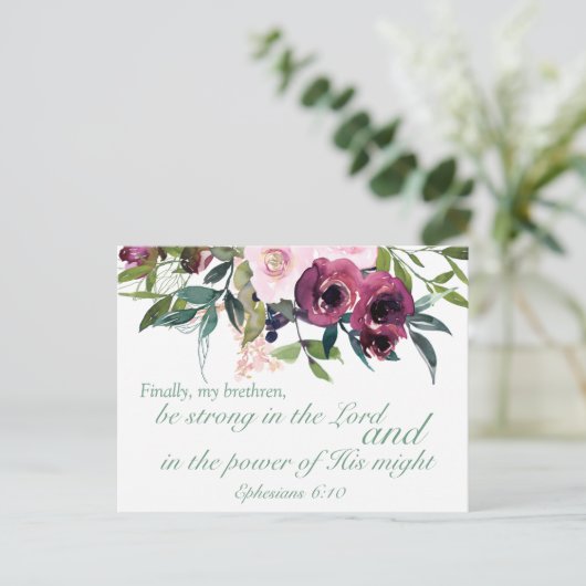 エペソ6:10聖書の詩のはがきやる気を起こさせる書 ポストカード (スタンド正面)