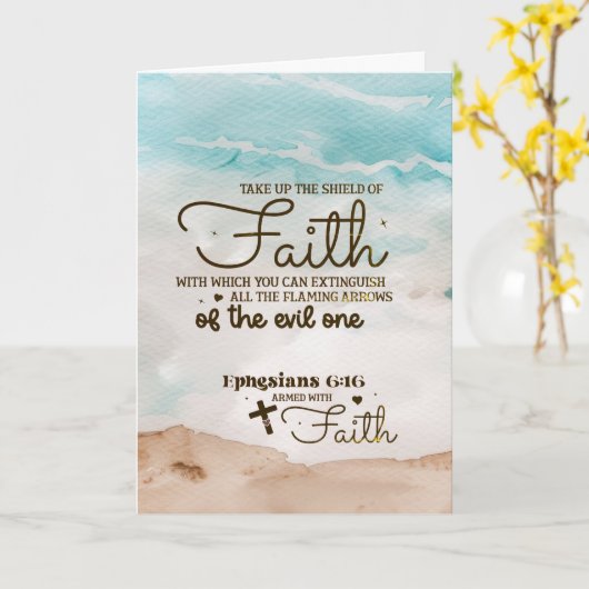 エペソ6:16信仰の盾を取る聖書 カード (黄色い花)