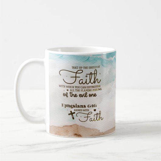 エペソ6:16信仰の盾を取る聖書 コーヒーマグカップ (左)