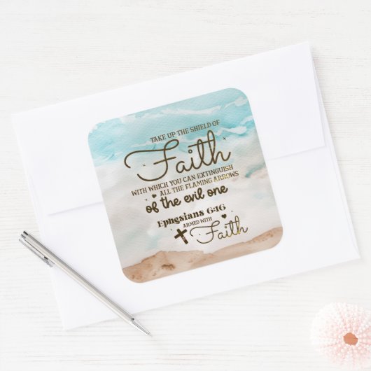 エペソ6:16信仰の盾を取る聖書 スクエアシール (封筒)