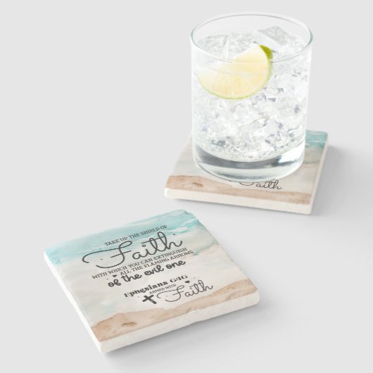 エペソ6:16信仰の盾を取る聖書 ストーンコースター (横)