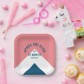 エペーススキークラブピンクネイビーレトロスキーパーティースクエア ペーパープレート (パーティー)