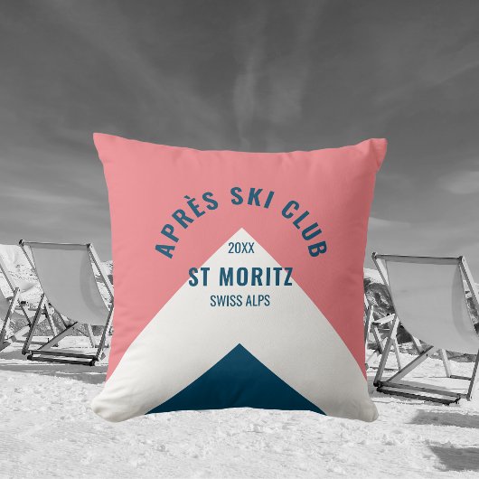 エペーススキークラブピンクネイビーレトロスタイルスキーデコール クッション
