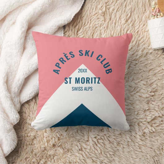 エペーススキークラブピンクネイビーレトロスタイルスキーデコール クッション (ブランケット)