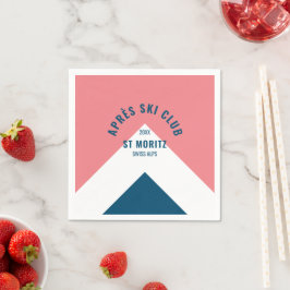 エペーススキークラブピンクネイビーレトロスタイルスキーパーティー スタンダードカクテルナプキン