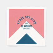 エペーススキークラブピンクネイビーレトロスタイルスキーパーティー スタンダードカクテルナプキン (正面)
