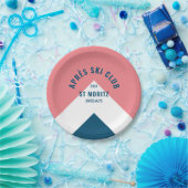 エペーススキークラブピンクネイビーレトロスタイルスキーパーティー ペーパープレート (パーティー)