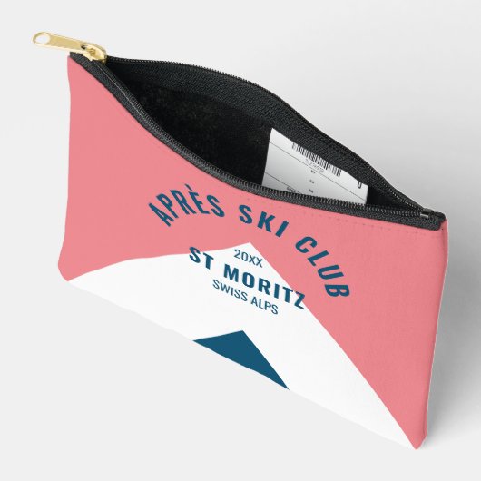 エペーススキークラブピンクネイビーレトロスタイル冬 アクセサリーポーチ (見開き)