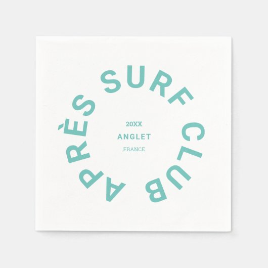 エペールサーフクラブターコイズサーファーズソーシャルクレスト スタンダードカクテルナプキン (正面)