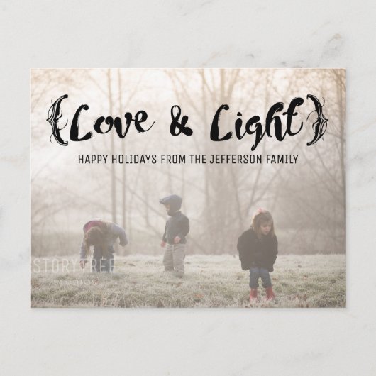 エボニーエレガントスケッチラブ&ライトホリディフォト シーズンポストカード (正面)