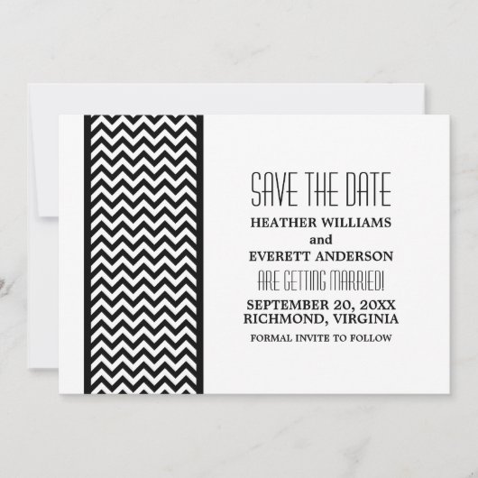 エボニー チェブロンボーダー Save the Date 招待状 (正面)