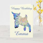 エマさん，名前を付けカラフルたかわいいベビーヤギの動物アート カード (黄色い花)