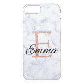 エマののどのばら色の金ゴールドの大理石のモノグラムEのイニシャル Case-Mate iPhoneケース (裏面)
