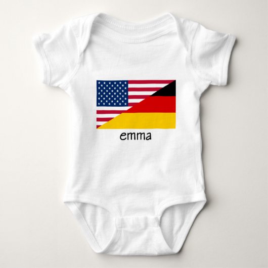 エマのドイツアメリカの旗 ベビーボディスーツ (正面)