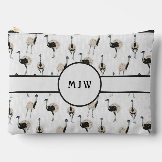 エマスの鳥パターン(の模様が)ある好きモノグラムの アクセサリーポーチ (正面)