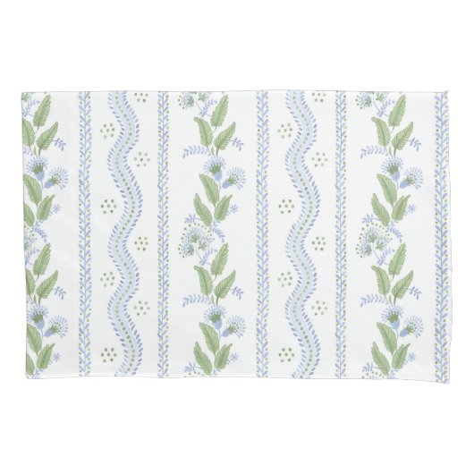 エマストライプインコーンフラワーブルーアンドグリーン 枕カバー (正面)