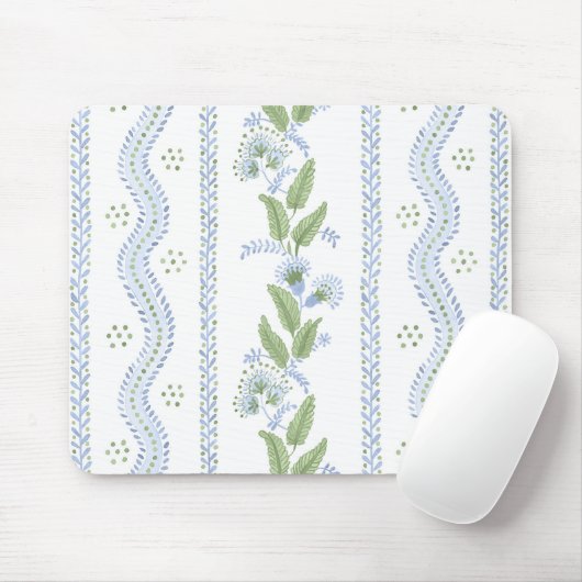 エマストライプコーンフラワーブルーと緑マウスパッド マウスパッド (マウス)