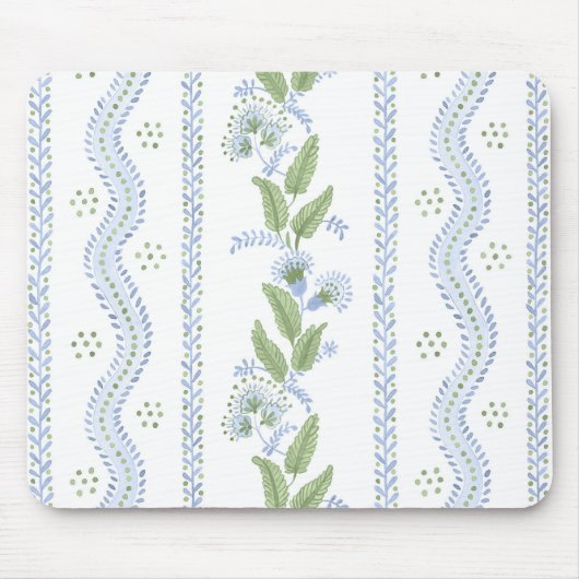 エマストライプコーンフラワーブルーと緑マウスパッド マウスパッド (正面)