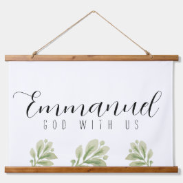 エマニュエル神と私たち水の色の葉スクロール 吊り下げ型タペストリー