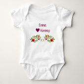 エマハートはママの双子の花鳥が大好き ベビーボディスーツ (正面)