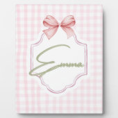 エマパーソナライズされたピンクボウ&ギンガムプリント フォトプラーク (正面)