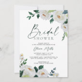 エマルエレガントアイボリーホワイトフローラブライダルシャワー 招待状 (正面)