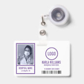 エマージェンシールームナース写真テンプレート紫の色調 バッジ (Front with Retractable)