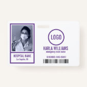 エマージェンシールームナース写真テンプレート紫の色調 バッジ (正面)
