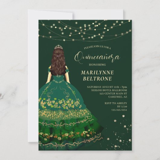 エマーラルグリーンと金ゴールドプリンセスキンセアニラ 招待状 (正面)