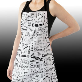 エマ名前をカスタムする白黒 エプロン