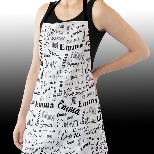 エマ名前をカスタムする白黒 エプロン