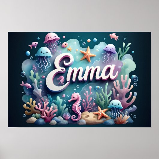 エマ海子供部屋ウォールアート水中海獣 ポスター (正面)