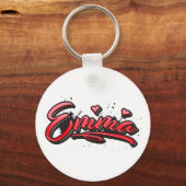 エマ赤いハートグラフティシュリュッセランナーガー キーホルダー (正面)