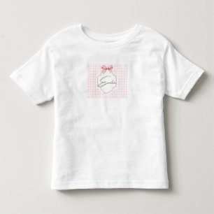 エミリアパーソナライズされたベビーガール子供部屋ボウ&ギンガム トドラーTシャツ