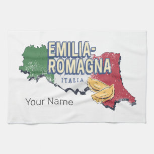 エミリアロマーニャ国旗イタリアレトロ地域地図ヴィンテージ キッチンタオル