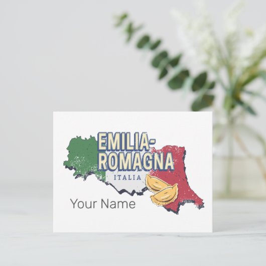 エミリアロマーニャ国旗イタリアレトロ地域地図ヴィンテージ シーズンポストカード (スタンド正面)