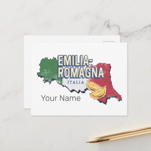エミリアロマーニャ国旗イタリアレトロ地域地図ヴィンテージ シーズンポストカード (正面/裏面インサイチュ)