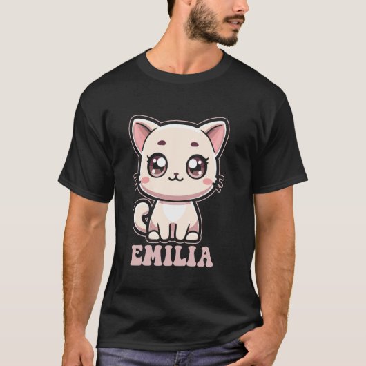 エミリア女子のためのキュートキティキャットデザイン Tシャツ (正面)