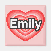 エミリーが大好き。私はエミリーあなたを愛している。ハート マグネット (正面)