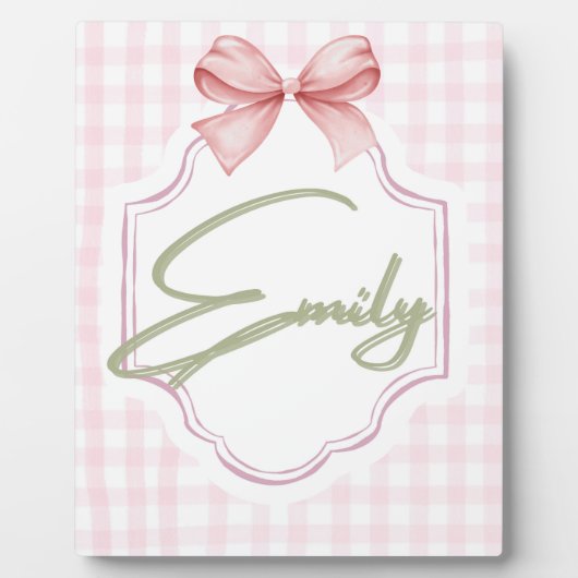 エミリーちゃんの個性が光るベビーガール用ナーサリー　ボウ＆ギンガム フォトプラーク (正面)