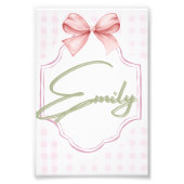 エミリーパーソナライズされたベビーガール子供部屋ボウ&ギンガム フォトプリント (正面)