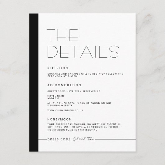 エミリーモダンミニマルなモノクロ詳細カード エンクロージャーカード (正面)