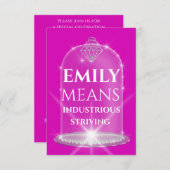 エミリー名とはダイヤモンドの誕生日ピンク 招待状 (正面/裏面)