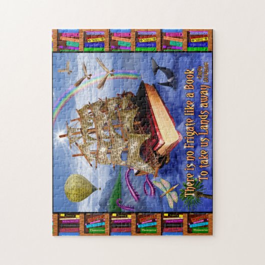 エミリー・ディキンソンの引用文の本の船の海場面 ジグソーパズル (縦)