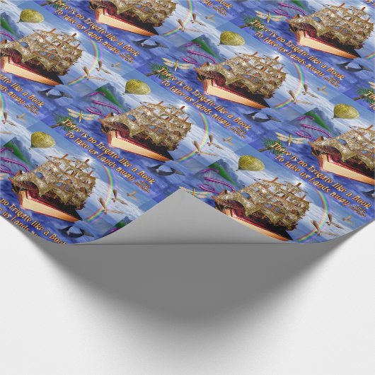 エミリー・ディキンソンの引用文の本の船の海場面 ラッピングペーパー (角)