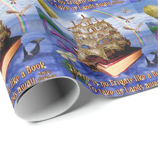 エミリー・ディキンソンの引用文の本の船の海場面 ラッピングペーパー (ロールコーナー)