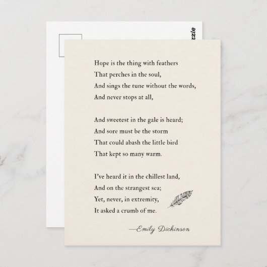 エミリー・ディキンソンの詩の希望は羽の付いている ポストカード (正面/裏面)
