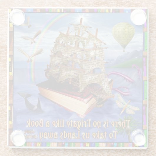 エミリー・ディキンソンの詩の引用文の本の船の海 ガラスコースター (裏面)