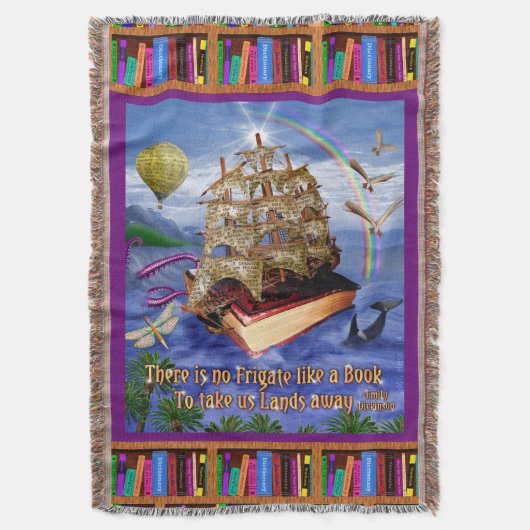 エミリー・ディキンソンの詩の引用文の本の船の海 スローブランケット (正面縦)
