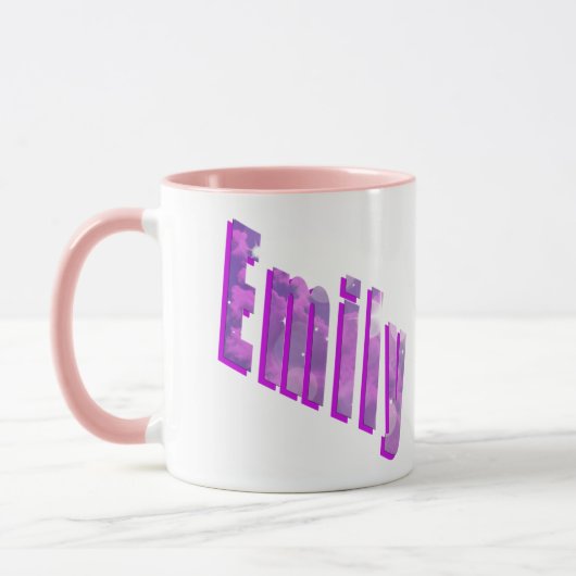 エミリー、名前のロゴ、ピンクのコンボコーヒーマグ マグカップ (左)